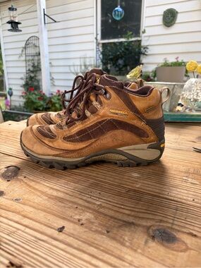 Merrell Siren Waterproof Mid Women’s 9.5 Brown Leather Hiking Boots Vibram